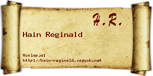 Hain Reginald névjegykártya